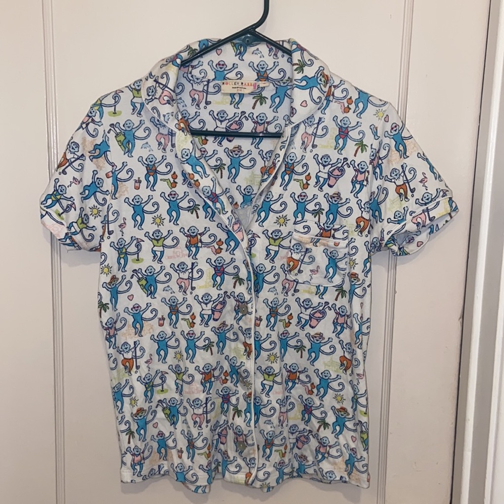 NEW ROLLER RABBIT PALM BEACH MONKEY POLO PAJAMAS TOP SZ M FLORIDA Preppy COTTON - Picture 2 of 14